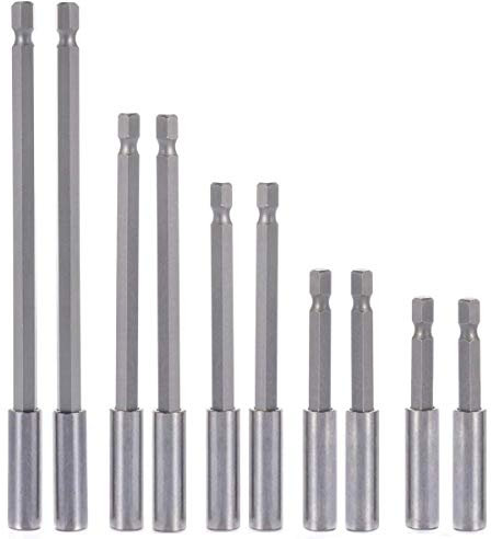 QISF 10-Pieces 1/4 Hex Shank Magnetic Screwdrivers Bit Extension Holder Socket Drill Quick Change Bar for Screws, Nuts, and Any Drill or Handheld Driver (2, 2.3, 3, 4, 6)