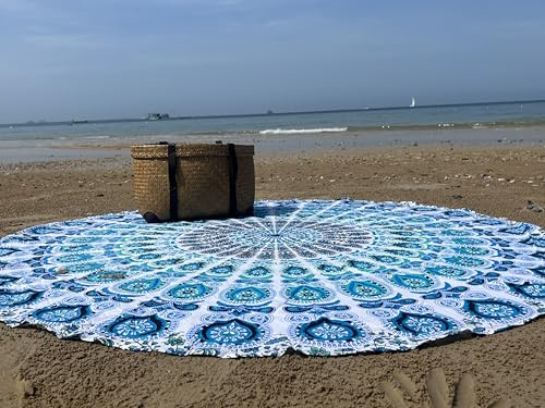 raajsee Indien Strandtuch Rund Mandala Hippie/Groß Indisch Baumwolle/Boho Yoga Matte Tuch Meditation/Tischdecke aufhänger Decke Picknick Teppich 70 inch