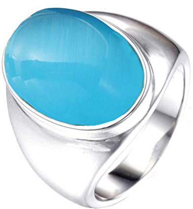 HIJONES Herren Edelstahl Große Ovale Katzenauge Blau Stein Ringe Eheringe Silber Größe 57