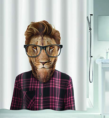 Spirella Anti-Schimmel Duschvorhang - Anti-Bakteriell, waschbar, wasserdicht - Polyester, „Smart Lion“ 180x200cm Löwe Weiß