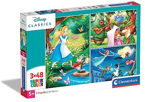 Clementoni 25267 Supercolor Disney Classic – Puzzle 3 x 48 Teile ab 4 Jahren, buntes Kinderpuzzle mit besonderer Leuchtkraft & Farbintensität, Geschicklichkeitsspiel für Kinder