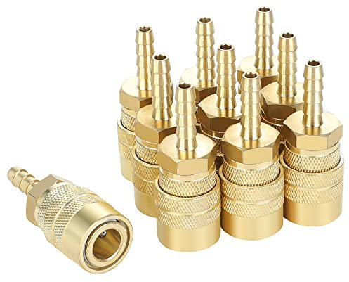 JOROY Air Coupler with 1/4 Hose Barb, Industrial M-Type, 1/4 Inch Body Size, Brass Material, 10 Pieces Air Compressor Hose Fittings
