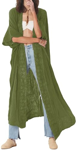 Bsubseach broderad, halvärmad strandöverdrag för dam med öppen front, one size