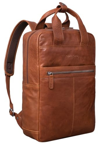 STILORD 'Bryn' Leder Rucksack mit Laptopfach XL Business Rucksack Herren Damen Lederrucksack Groß für 16 Zoll MacBook Trolley Aufsteckbar Vintage Echt Leder, Farbe:maraska - braun