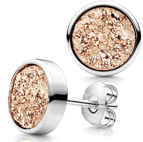 Druzy Quarz Ohrstecker Damen Ohrringe Edelstein rund 925 Silber SO-74 | Glitzernde Naturstein Ohrstecker aus hautverträglichem Sterlingsilber incl Schmuck Box von MATERIA by Matthias Wagner