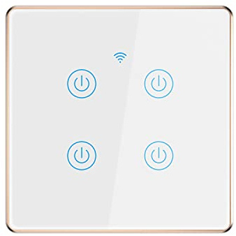Lancoon Smart Light Waterproof Switch with Gold Aluminum Frame Support Wireless Remote Voice Control Family Multiplayer Sharing Suitable for Office Hotel Bedroom(4 Gang)