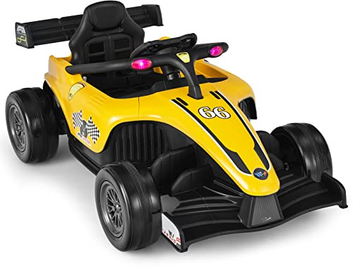 COSTWAY Elektroauto für Kinder, 12V Gokart mit Musik und Licht, Rennauto 2-5 km/h, inkl. 2,4 G Fernbedienung, für Kinder ab 3 Jahre (Gelb)