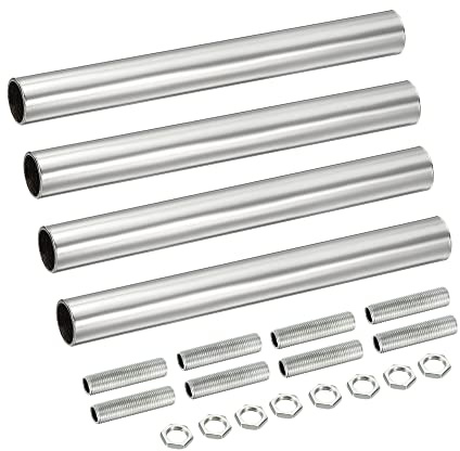 sourcing map 4 Set Verlängerungsstangensatz, Verbindungsmutter M10 100 mm / 3,94 Überwurfmutter mit Gewinderohr, Gewindeverlängerung, Silber