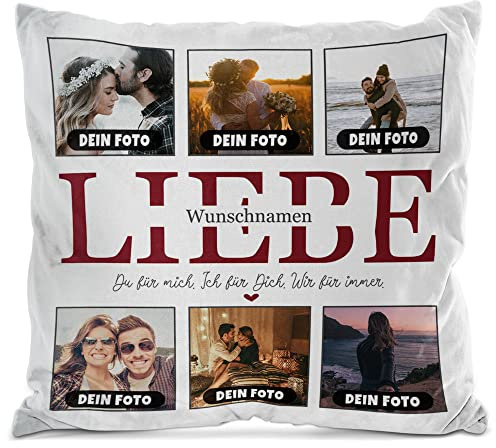 Print Royal PR Flauschiges Kissen mit Füllung - Fotocollage selbst gestalten - Wir für Immer - mit Namen und sechs eigenen Fotos - Geschenkidee Fotokissen | Kissen weiß flauschig, 40 x 40 cm