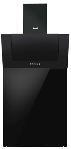 Baridi 60cm Angled Chimney Cooker Hood with Carbon Filters & Black Glass Splashback, LED Lamp, Energy Class B, Black Glass - DH210