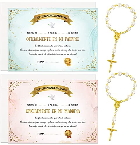 COLOFALLA 2 Set Paten Geschenke Zertifikat Grußkarte mit Umschlag Patentante Fragen Patenonkel Fragen auf Spanisch zur Taufe (Pateneltern)