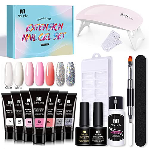 Layhou 15ml Gel Unghie Ricostruzione Kit con Mini lampada UV, Unghie Extension Gel Set, per Extension per Unghie Clip Base Coat top Coat per Nail Art Starter Kit (Multicolore3)