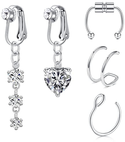 Mayhoop Bauchnabel Ringe Clip On Bauchnabelpiercing Chirurgenstahl Fake Piercing 3 Stück Nase Ring Nasenpiercing Silber Kein Piercing Schmuck