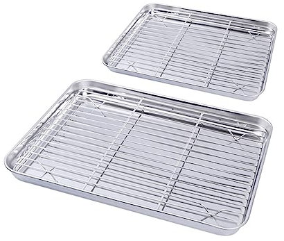 OKUMEYR Ensemble 2 Pièces Plaques Égouttoir En Acier Inoxydable 31X24 Cm Avec Grille Drainage Rapide Pour Cuisine Barbecue Friture Légumes Fruits