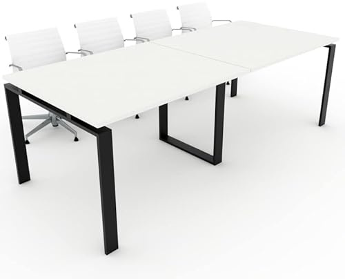 DUÓFIC Mesa de Reuniones, Conferencias y Oficinas. (240x100). Estructura metálica con Marco Abierto Color Negro. Fabricado en España. Envio a Toda la Península. (Blanco.)