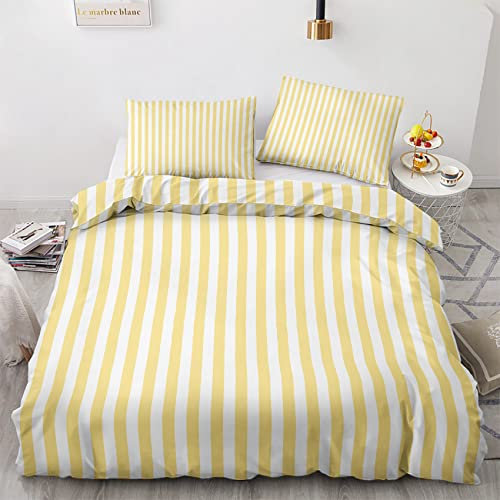 Funda Nordica Cama 90 Rayas Amarillo y Blanco - Ropa de Cama Microfibra Suave, Juego de Funda Nórdica Reversible, Funda Edredon 135x200 cm y 1 Funda de Almohada 50x75 cm, con Cremallera