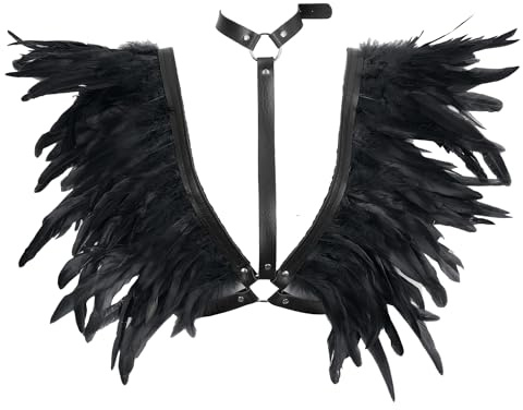 BBOHSS Damen Körper Harness Federn Leder BH Mode Punk Hollow Gothic Karneval Halloween Party Tanz BHS Zubehör (Schwarz)