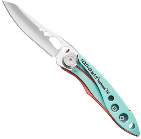 Leatherman Skeletool KB - Coltello Tascabile Nero con Lama in Acciaio Inox e Apribottiglie - Blu/Rosa