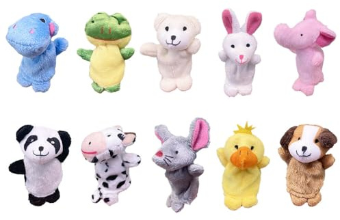 ISAKEN 10 Stück Fingerpuppen Set, Niedliche Fingertiere Plüschtier Handpuppe Mitgebsel Klein Mini Plüsch Figuren Tier Fingerpuppe Set Spielhandschuh für Geschichte Zeit Kindergeburstag Gastgeschenk