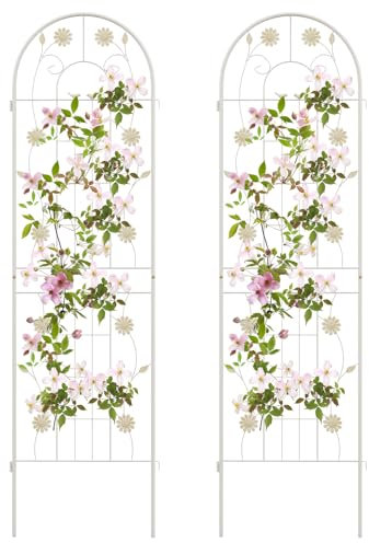 COSTWAY Lot de 2 Treillis de Jardin en Métal 180 x 50 cm, Clôture Décorative pour Plante Grimpante, Grille Fleurs Antirouille pour Jardin, Cour, Patio (Blanc)