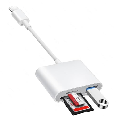 Lecteur Carte SD pour iPhone 15/16/iPad/MacBook/Mac/Caméra (Port USB C), SD Card Reader avec 3 Fentes, CarteSD et Micro SD et Fente USB, Adaptateur Carte SD, Plug and Play