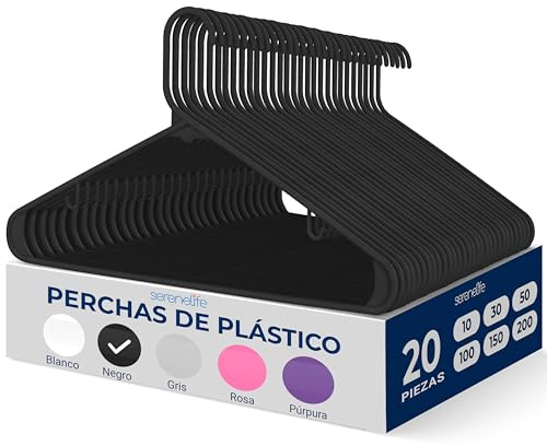 SereneLife Kleiderbügel Kunststoff Schwarz, 20er Set, Bügel rutschfest und Platzsparend, Clothes Hangers mit Einkerbungen im Schulterbereich für Anzüge, Hemden und Krawatten, Leicht und Funktionell