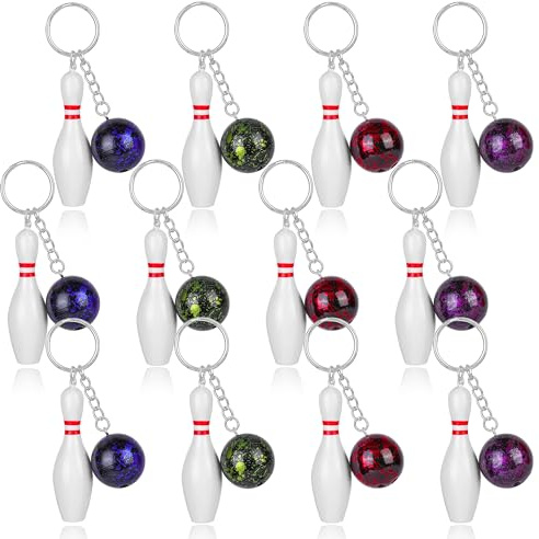 Lot de 12 mini porte-clés de bowling – Boule de bowling – Quille de bowling Porte-clés Simulation Décoration Mitgebsel Bowling Pin Porte-clés Pins Porte-clés Équipement Cadeaux Sports