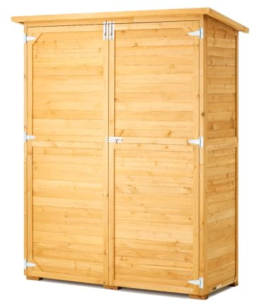 VEVOR Abri de Jardin, 1400x600x1715 mm, Grand Abri de Rangement à Outils Extérieur en Bois, avec Toit Étanche, Cadre Métal, Portes Doubles à Serrure, Armoire de Stockage pour Patio, Cour, Pelouse
