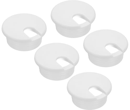 sourcing map 5 Pcs Desk Hole Grommet 1.5 Inch(38mm), ABS Plastic Round Desk Hole Cover Wire Cable Cord Organizer for Home Office Computer Table Cables, White