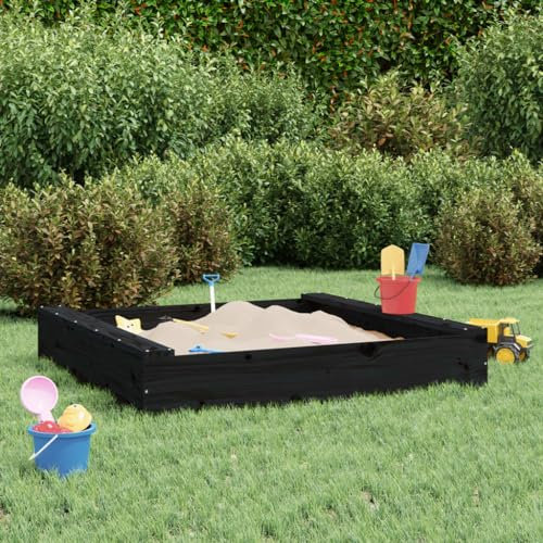 Fasba Sandkasten Sandbox Sandkiste Spielhaus Holzsandkasten Garten Kinder Holz Spielzeug mit Sitzen Schwarz Quadratisch Massivholz Kiefer 111 x 111 x 20 cm
