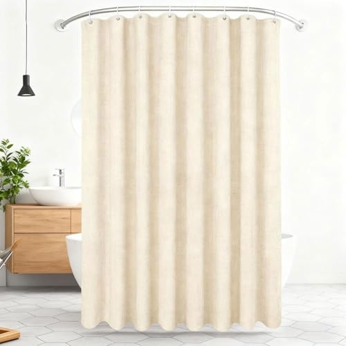 Homxi Duschvorhang 100x200cm Einfarbig Schimmelresistent mit 12 Ringen | Beige,Imitationsleinen Wasserabweisendes Gewebe,Rostfreie Metallösen,Maschinenwaschbar für Bad Wanne Hotel Ferienwohnung