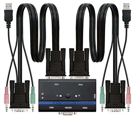 KVM Switch - Dispositivo para controlar 2 PCs Desde un único Monitor, Incluye Cable VGA y USB, diseño Compacto de 1U, fácil instalación.*