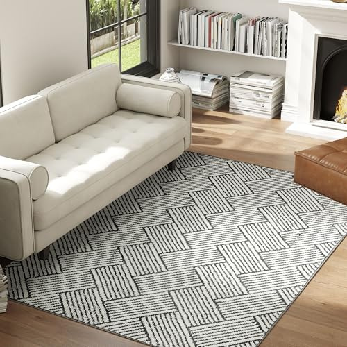 HOMCOM Wohnzimmerteppich 170 x 120 cm Kurzflorteppich, maschinenwaschbar, hypoallergen, für Wohnzimmer, Schlafzimmer, Arbeitszimmer, hellgrau