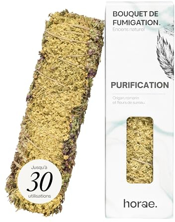 Horae - Bâton de Fumigation Purification à brûler - Encens Naturel romarin, Origan, Fleurs de sureau - Alternative à Sauge Blanche et palo Santo - Plantes biologiques