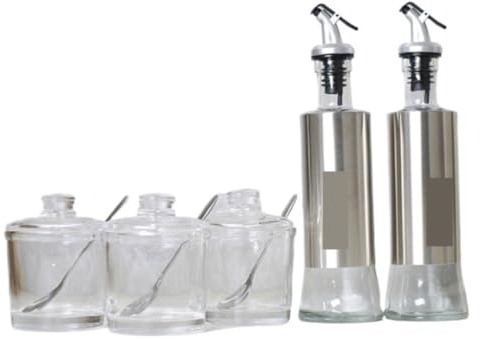 Juego de 5 dispensadores de aceite de vidrio y botellas de vinagre, elegante dispensador de condimentos para cocina, juego perfecto de aceite de oliva y vinagre para cocinar y aderezar ensaladas