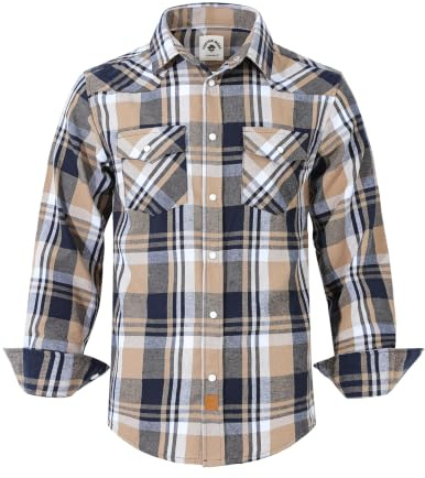TARAINYA Camicia Flanella Uomo Cotone Western Cowboy Quadri Manica Lunga con Bottoni Automatici Regular Fit D Quadri Caqui S