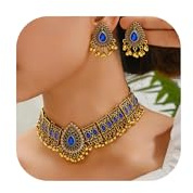 Zinx Parure de bijoux indiens traditionnels pour femme avec collier et boucles d'oreilles pendantes Jhumka Cadeau pour les occasions festives, Métal, Pas de gemme