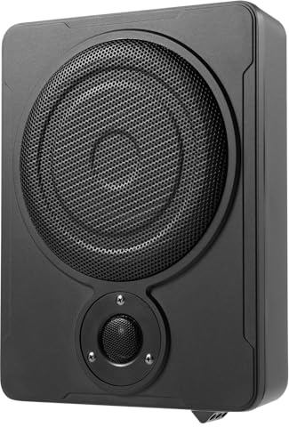 Fridgestea Subwoofer Auto mit Dualmodus, Ultradünner Aktiv 8 Zoll Aktivsubwoofer mit LED Anzeigeleuchte, Auto Untersitz Subwoofer mit Kabel Set für Auto/LKW/Wohnmobil/Jeeps - Schwarz