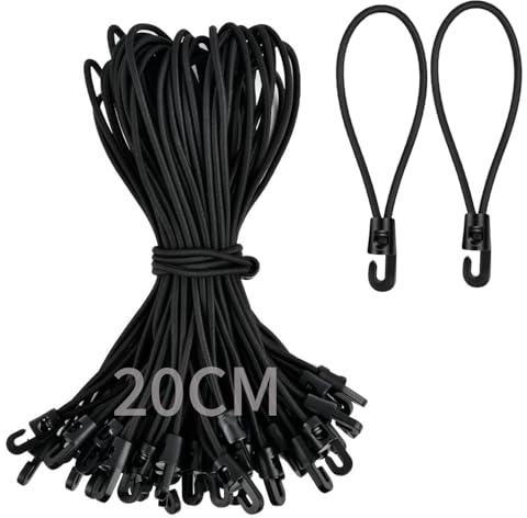 IZyufan 15 Pezzi Corde Elastiche con Ganci da 20 cm, Corde di Fissaggio Universali, Tenditori in Gomma per Teloni, Tende, Baldacchino, Striscioni, Bandiere, Bagagli da Campeggio