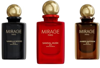 Mirage Paris Signature Set – 3× Extrait de Parfum Unisex (je 50 ml, 30% Duftöl), mit Pheromonen, 2+1 GRATIS Aktion, Sandal Musk No.1 · Vanilla Wood No.2 · Amber Saffron No.3