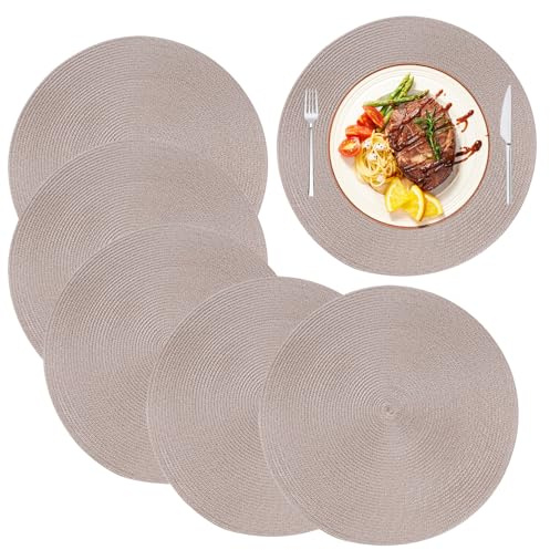 Manteles Individuales Redondo Salvamanteles Trenzado Resistente al Calor Alfombrillas de Comedor Ø 38 cm Atideslizante Fibra Sintética (Juegos de 6)