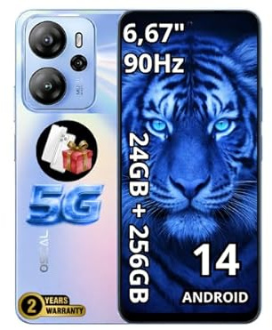 OSCAL Tiger 13 Smartphone 5G, 24Go + 256Go/2To TF, Téléphone Renforcé IP68/IP69K, Écran 6,67″ FHD+, Caméra 50MP, Batterie 5000 mAh, Double SIM/NFC/GPS/Android, 2 Ans Garantie (Bleu Violet)