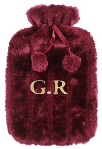 Personalisierte Stickerei Wärmflasche mit Flauschigem Kunstfell Überzug 2L Fassung Explosionssicher 33x19cm für Hände Wärmen und Weihnachtsgeschenke#5