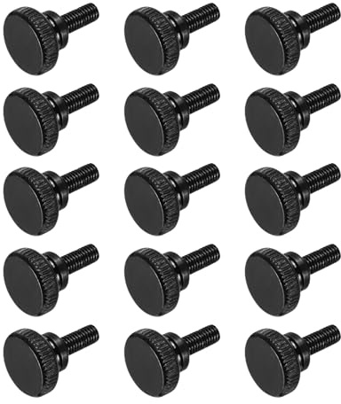 QUARKZMAN 15Pcs Vis Moletée M5 x 16mm Vis Moletées à Oreilles, Vis à Tête Plate en Acier Noir, Boulons Moletés Métriques avec Poignées à Épaulement, Fixations Filetées à Serrage Manuel