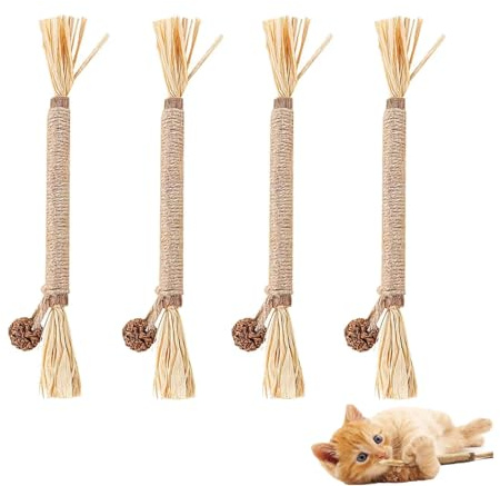 LeeQunQ 4 PCS Cat Silvervine Chew Sticks, Silvervine Chew Sticks for Cats, for Indoor Cat Cleaning Kitten Stress Release