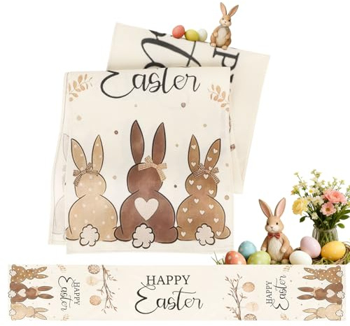 Tischdeko Ostern,40 x 238 cm Hase Oster Tischläufer Frühling Ostertischdecke Waschbar Tischläufer Ostern Hasen Ostertischläufer,Oster Tischdeko Happy Easter Osterläufer Modern für Küche Wohnzimmer