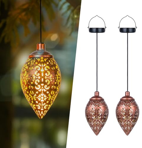 Görvitor Solarlaterne für Außen Hängend, 2 Stück Solarlampen für Außen Garten Outdoor, IP65 Wasserdicht Metall Solar Laterne Hängend für Deko Balkon Terrasse Baum, Geschenke für Frauen Mama