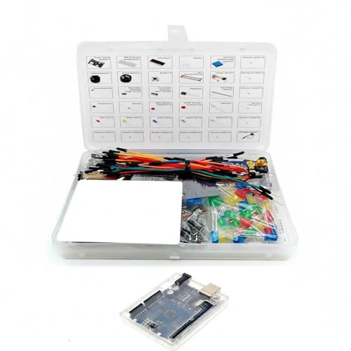 Electronics Component Fun Kit with R3 Chip Power Supply Module Wire 830 tie-Points Breadboard Precision Potentiometer Resistor for Projects