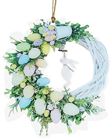 Türkranz Ostern Türschild 2D Acryl Hase Osterei Osterkranz Tür Deko Kranz Ostern Künstliche Osterkranz Ostertür Dekor Türdeko zum Aufhängen Osterdeko (White, One Size)