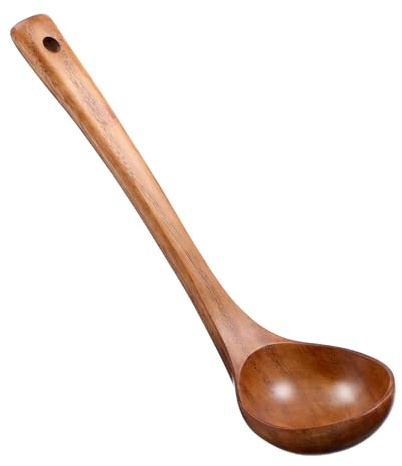Cobee 11 Wooden Ladle, Long Handle Wood Soup Handcrafted | Wooden Soup Deep Round Serving Cooking Scoop for Kitchen Cooking Stirring